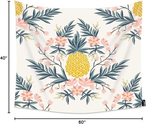 mugod الأناناس والزهور نسيج هاواي الاستوائية نمط الأزهار مع الأناناس ديكور المنزل نسيج الجدار شنقا لغرفة النوم غرفة المعيشة النوم، 60wx40h بوصة in Kuwait