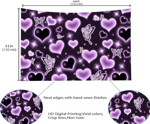 MEETSIOY لطيف الأرجواني القلب نسيج الخيال الأسود فراشة الجمالية نسيج الهبي 2000s Y2K في سن المراهقة الفتيات المفروشات الجدار شنقا للنساء الحضانة غرفة نوم غرفة المعيشة غرفة نوم الكلية النوم in Kuwait