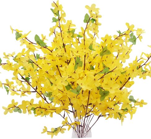 12 قطعة من فروع زهرة فورسيثيا الحريرية الاصطناعية زهور الياسمين الحرير الأصفر وهمية الشتاء الياسمين بساتين الفاكهة للداخلية في الهواء الطلق DIY ترتيب الزهور حفل زفاف المنزل مكتب تزيين in Kuwait
