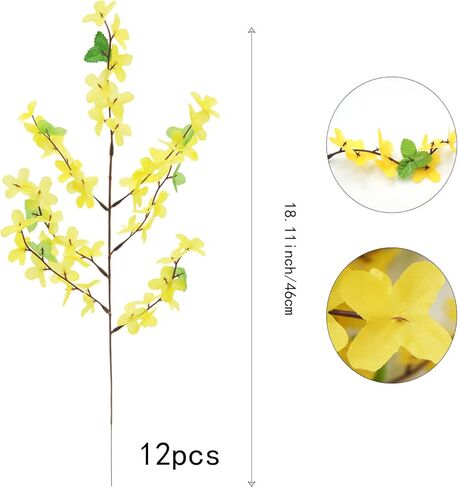 12 قطعة من فروع زهرة فورسيثيا الحريرية الاصطناعية زهور الياسمين الحرير الأصفر وهمية الشتاء الياسمين بساتين الفاكهة للداخلية في الهواء الطلق DIY ترتيب الزهور حفل زفاف المنزل مكتب تزيين in Kuwait
