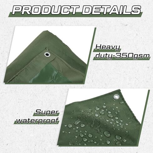 2 Pack 6x8 ft Canvas Tarp 350 GSM Heavy Duty Waterproof & UV Resistant Tarpaulin with Aluminum Grommets, Multipurpose Cover for Outdoor, Camping, Truck, Roof, Woodpile, Firewood in Kuwait