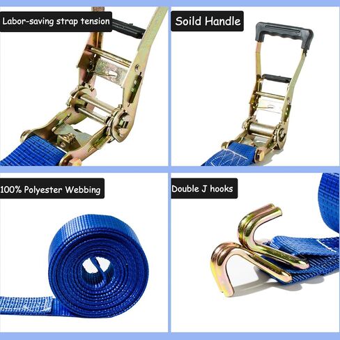 4 عبوات من أشرطة السقاطة مقاس 5.08 سم شديدة التحمل، قوة كسر 8800 رطل، أشرطة ربط بطول 20 قدمًا مع خطاف J مزدوج، أشرطة سقاطة للشحن للشاحنة والمقطورات والدراجات النارية in Kuwait