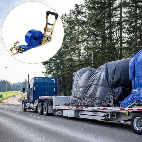 4 عبوات من أشرطة السقاطة مقاس 5.08 سم شديدة التحمل، قوة كسر 8800 رطل، أشرطة ربط بطول 20 قدمًا مع خطاف J مزدوج، أشرطة سقاطة للشحن للشاحنة والمقطورات والدراجات النارية in Kuwait