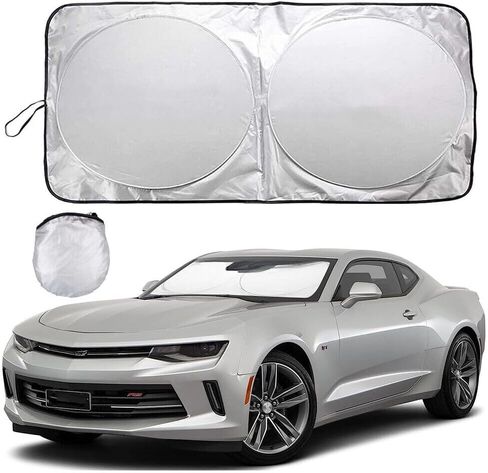 Car Windshield Sun Shade w/Laser Coating, 55" × 31" Thickened Car Window Shades Heat Reflective Interior Cool, Universal Fit for Most Cars SUVs Trucks, Foldable & Portable Design (Silver) in Saudi Arabia