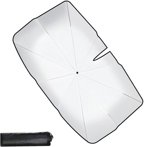 Car Windshield Sun Shade – Heat-insulating Interior Anti-aging Protective Cover, Retractable Automatic Rebound Sunproof Umbrella with Storage Bag, Keeps Cars & Trucks Cool (Silver) in Kuwait