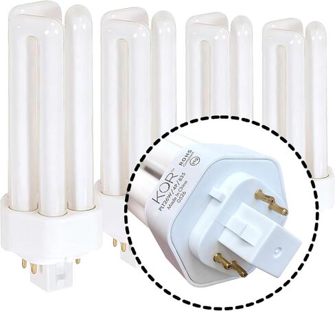 KOR Pack of 4 26 Watt Triple Tube - GX24Q-3 (4 Pin) Base - 2700K Warm White - CFL Light Bulb - Replaces Sylvania 20879 CF26DT/E/IN/827 - Philips 458240 PL-T 26W/827/4P/ALTO - GE 97614 F26TBX/827/A/ECO in Kuwait