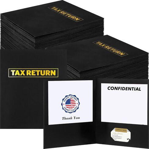 25 Pcs Tax Return Folders Bulk, Two Pocket Folders with Gold Printed Label, Letter Size Folders for Tax Professionals and Storing or Handling Personal and Customer Tax Returns in Saudi Arabia