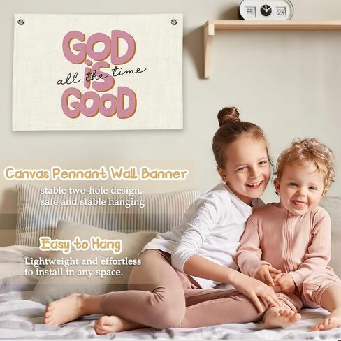 RTXLEZM Pink Girls Room Decor, Christian God Is Good All the Time Canvas Banner Wall Hanging, Pink Inspirational Bible Verse Wall Art Prints for Girls Bedroom Dorm Apartment Decor, 20x30 Inch in Saudi Arabia