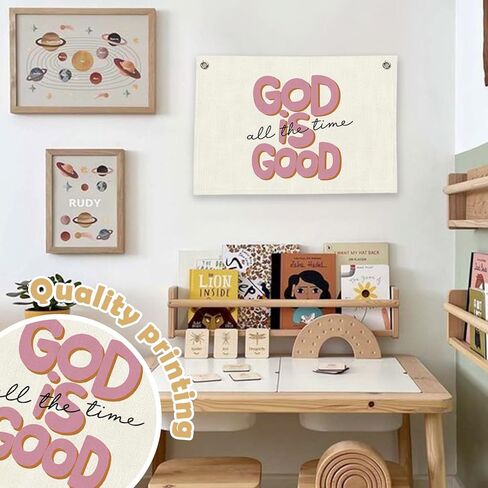 RTXLEZM Pink Girls Room Decor, Christian God Is Good All the Time Canvas Banner Wall Hanging, Pink Inspirational Bible Verse Wall Art Prints for Girls Bedroom Dorm Apartment Decor, 20x30 Inch in Saudi Arabia