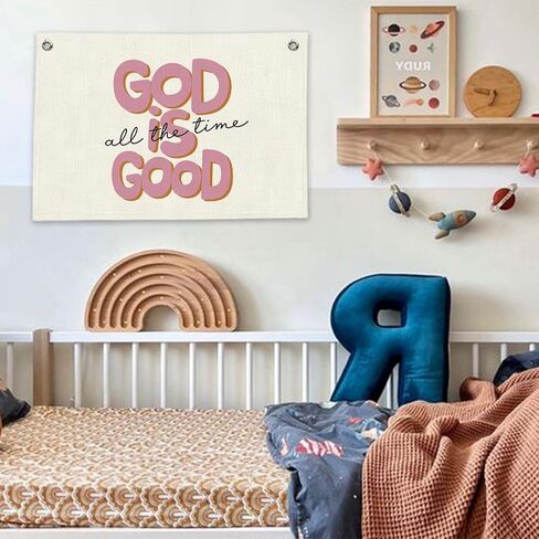 RTXLEZM Pink Girls Room Decor, Christian God Is Good All the Time Canvas Banner Wall Hanging, Pink Inspirational Bible Verse Wall Art Prints for Girls Bedroom Dorm Apartment Decor, 20x30 Inch in Saudi Arabia