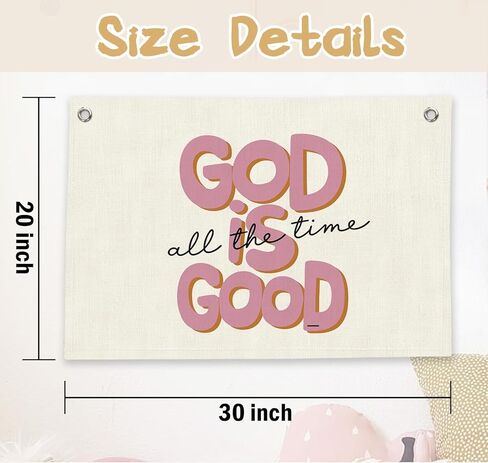 RTXLEZM Pink Girls Room Decor, Christian God Is Good All the Time Canvas Banner Wall Hanging, Pink Inspirational Bible Verse Wall Art Prints for Girls Bedroom Dorm Apartment Decor, 20x30 Inch in Saudi Arabia