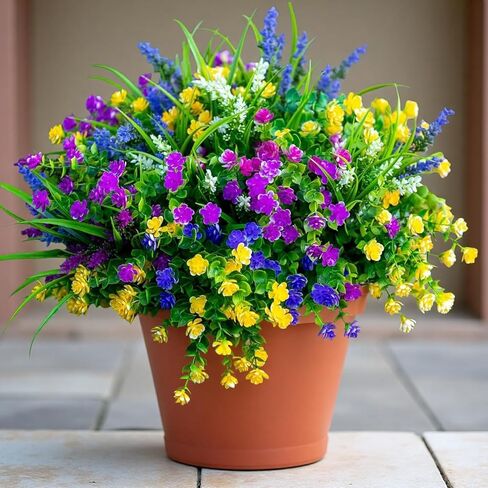 Artificial Flowers for Outdoors Fake Plants Fake Silk Flowers- 6 Bundles Faux Outside Greenery No Fade Plastic Shrubs Home Decor in Spring Summer Farmhouse Garden (Mixed-6Pcs) in Saudi Arabia