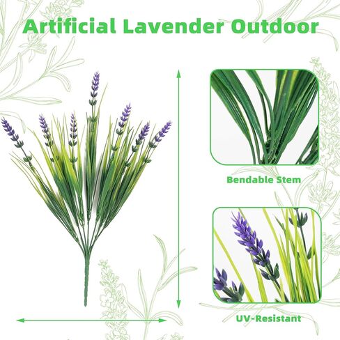 12 Bundles Artificial Plants Outdoor, UV Resistant Lavender Flowers Artificial Plastic Fake Lavender with Monkey Grass for Garden Porch Patio Yard Window Box Planter Decor(Grass with Purple Flowers) in Saudi Arabia