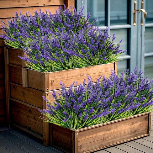 12 Bundles Artificial Plants Outdoor, UV Resistant Lavender Flowers Artificial Plastic Fake Lavender with Monkey Grass for Garden Porch Patio Yard Window Box Planter Decor(Grass with Purple Flowers) in Saudi Arabia
