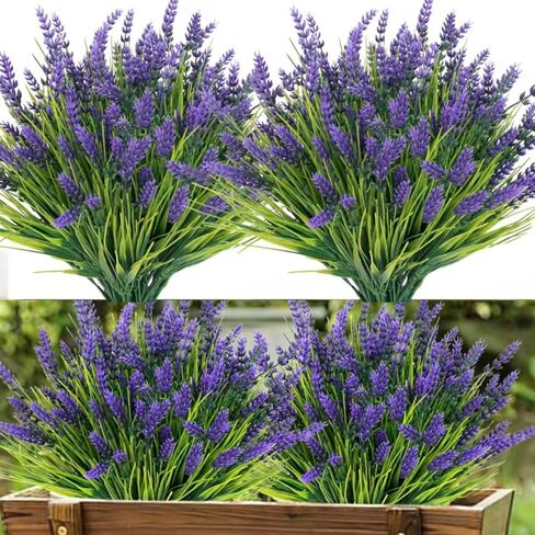 12 Bundles Artificial Plants Outdoor, UV Resistant Lavender Flowers Artificial Plastic Fake Lavender with Monkey Grass for Garden Porch Patio Yard Window Box Planter Decor(Grass with Purple Flowers) in Saudi Arabia