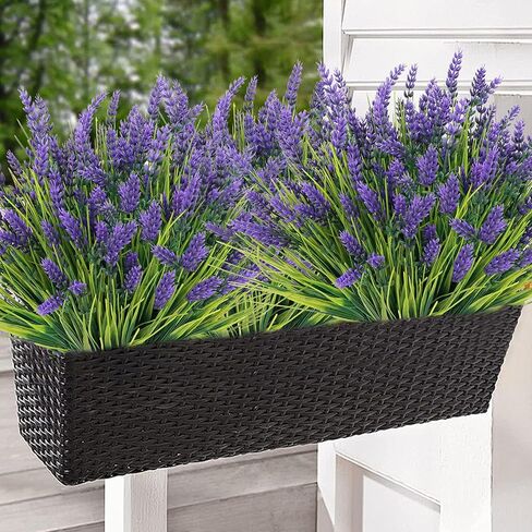 12 Bundles Artificial Plants Outdoor, UV Resistant Lavender Flowers Artificial Plastic Fake Lavender with Monkey Grass for Garden Porch Patio Yard Window Box Planter Decor(Grass with Purple Flowers) in Saudi Arabia