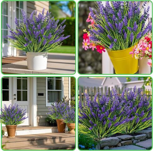 12 Bundles Artificial Plants Outdoor, UV Resistant Lavender Flowers Artificial Plastic Fake Lavender with Monkey Grass for Garden Porch Patio Yard Window Box Planter Decor(Grass with Purple Flowers) in Saudi Arabia