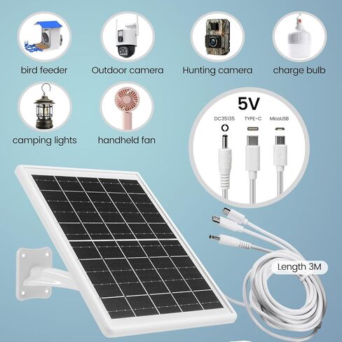 Solar Panel for Device DC 5V Type-C Micro USB DC Port builit in 12000mAh Battery for Cameras Also with 9.8ft Charging Cable IP65 Waterproof in Saudi Arabia