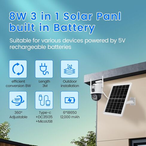 Solar Panel for Device DC 5V Type-C Micro USB DC Port builit in 12000mAh Battery for Cameras Also with 9.8ft Charging Cable IP65 Waterproof in Saudi Arabia