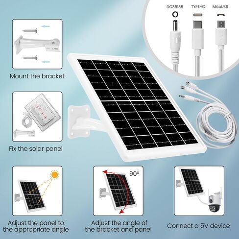 Solar Panel for Device DC 5V Type-C Micro USB DC Port builit in 12000mAh Battery for Cameras Also with 9.8ft Charging Cable IP65 Waterproof in Saudi Arabia