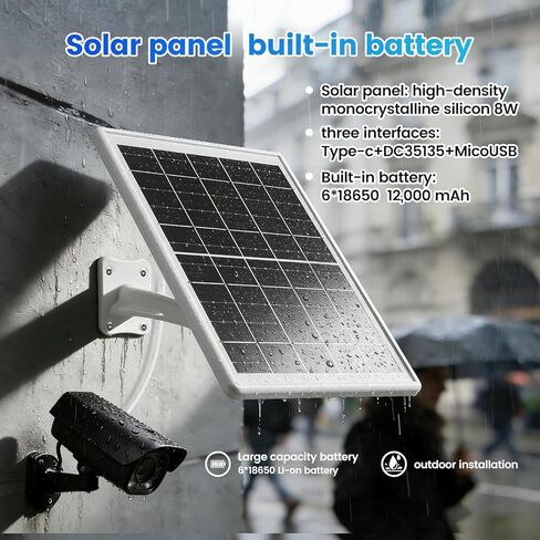 Solar Panel for Device DC 5V Type-C Micro USB DC Port builit in 12000mAh Battery for Cameras Also with 9.8ft Charging Cable IP65 Waterproof in Saudi Arabia