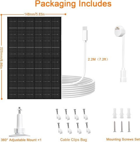 لوحة شمسية 7 واط لكاميرا Google Nest Cam (إصدار البطارية)، شاحن شمسي USB-C للاستخدام الداخلي والخارجي، مقاومة للماء IP66، حامل قابل للتعديل 360 درجة، كابل 7.2 قدم in Kuwait