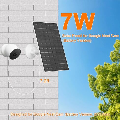 لوحة شمسية 7 واط لكاميرا Google Nest Cam (إصدار البطارية)، شاحن شمسي USB-C للاستخدام الداخلي والخارجي، مقاومة للماء IP66، حامل قابل للتعديل 360 درجة، كابل 7.2 قدم in Kuwait