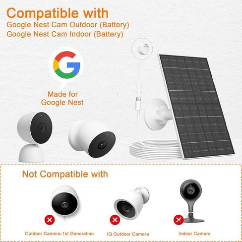 لوحة شمسية 7 واط لكاميرا Google Nest Cam (إصدار البطارية)، شاحن شمسي USB-C للاستخدام الداخلي والخارجي، مقاومة للماء IP66، حامل قابل للتعديل 360 درجة، كابل 7.2 قدم in Kuwait