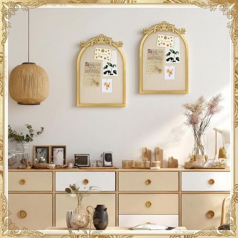 مجموعتان من لوحة الدبابيس ذات الإطار العتيق، لوحة عرض من الكتان، لوحة كبيرة من القماش المقوس، صورة مذكرة، لوحة صلاة مزخرفة مع 100 قطعة من مسامير الإبهام لتنظيم ديكور الحائط، 16 × 12 بوصة in Kuwait