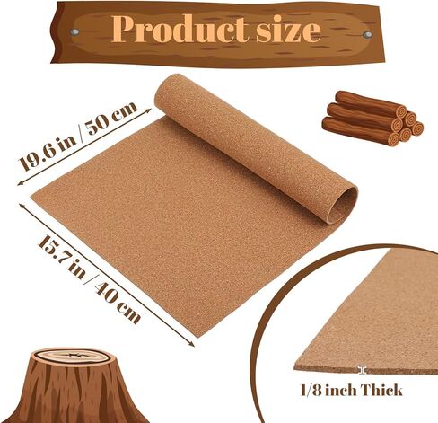 لفة لوح الفلين - ألواح الفلين السميكة 1/8 بوصة للجدران، صفائح الفلين للحرف اليدوية، تزيين الحفلات، نشرة المكتب، غير ذاتية اللصق (20 × 16 بوصة) in Kuwait