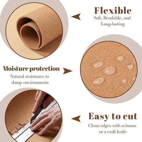 لفة لوح الفلين - ألواح الفلين السميكة 1/8 بوصة للجدران، صفائح الفلين للحرف اليدوية، تزيين الحفلات، نشرة المكتب، غير ذاتية اللصق (20 × 16 بوصة) in Kuwait
