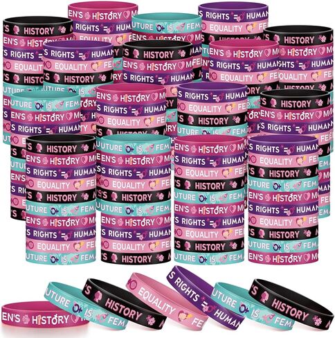 50 Pcs Women's History Month Rubber Bracelets Bulk Women Empowerment Feminist Silicone Bracelet Gift Rubber Wristbands for Rights Female Awareness Inspirational Party Favors, 5 Styles in Kuwait