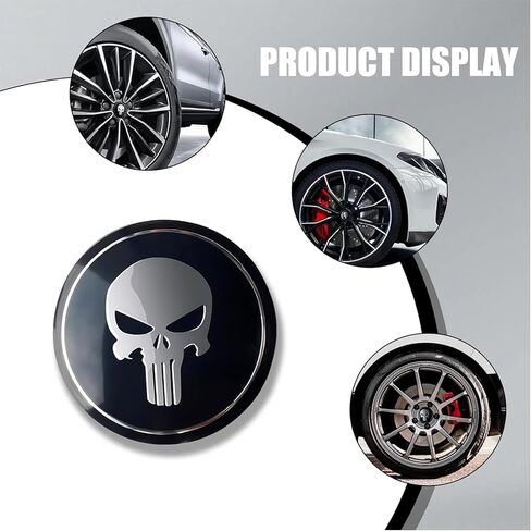 4 PCS Car Wheel Hub Center Cap Stick, Scratch-Proof Skull Emblems Center Caps for Rims, Universal Wheel Center Caps Sticker Decoration, for Most Cars Wheel Accessories (Black) in Kuwait