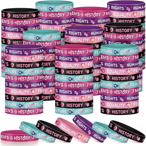 50 Pcs Women's History Month Rubber Bracelets Bulk Women Empowerment Feminist Silicone Bracelet Gift Rubber Wristbands for Rights Female Awareness Inspirational Party Favors, 5 Styles in Kuwait