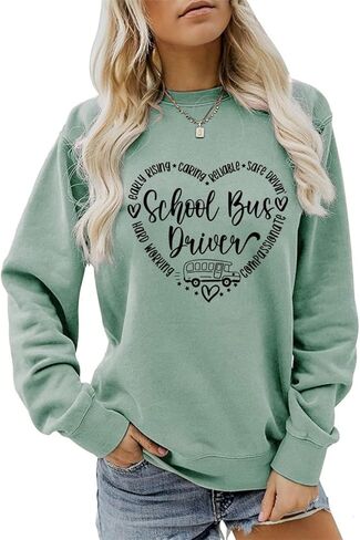 MEKOTSK School Bus Driver Sweatshirt Women Funny Graphic Shirts Long Sleeve Crew Neck Comfy Pullover Tops Driver Gifts in Saudi Arabia