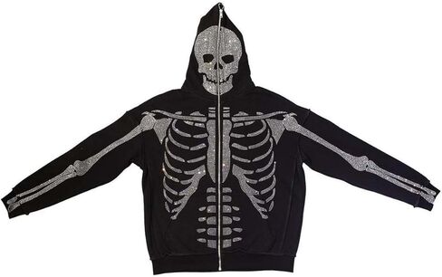 MLAFE Gothic Women'S Hoodie Y2k Skeleton Printed Cardigan Zipper Sweatshirt Harajuku Loose Sweatshirt Halloween Jacket in Kuwait