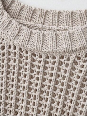 WDIRARA Women's Tie Side Hollow Out Crochet Sweater Short Sleeve Crew Neck Pullovers Knit Tops in Saudi Arabia