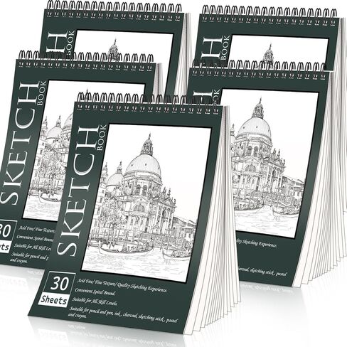 OSIMIG 5 Pack Sketch Book 8.5" x 11" Set, Top Spiral Bound Sketch Pad 150 Sheet Total (68lb/100gsm), Drawing Paper Pad, Sketch Book for Kids, Artist, Adult Art Supplies in Kuwait