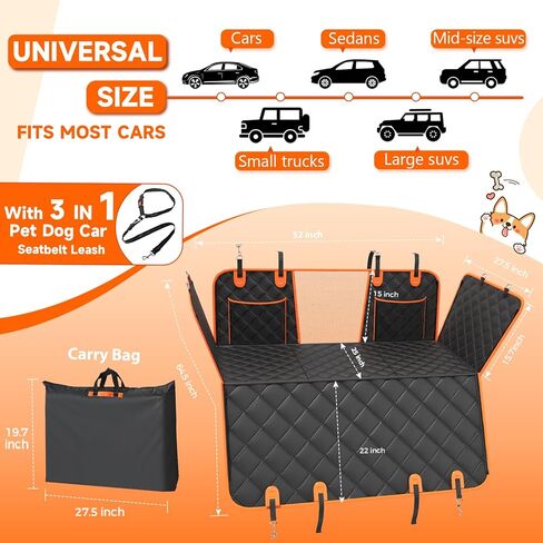 Back Seat Extender for Dogs, Hard Bottom Up to 499Lbs Dog Car Seat Cover for Back Seat, Waterproof Backseat Protector with Mesh Window and Pockets, Large Space Dog Hammock for Car & SUV & Small Truck in Saudi Arabia