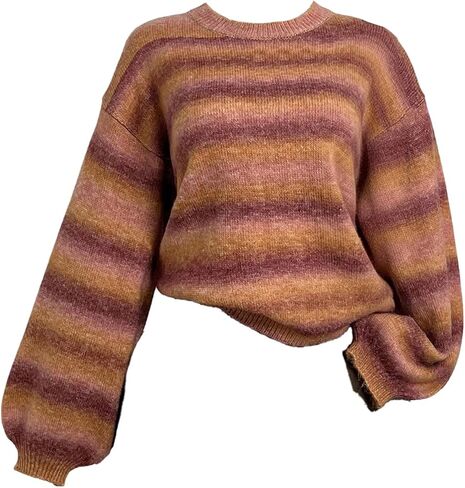 Milumia Women's Y2k Striped Knit Sweater Lantern Long Sleeve Crewneck Going Out Tops in Saudi Arabia