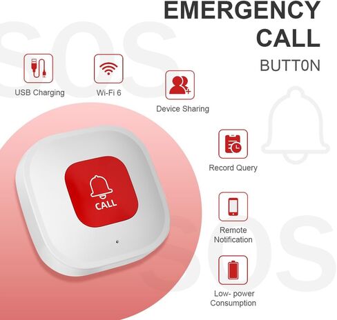 زر استدعاء مقدمي الرعاية WiFi لكبار السن في المنزل W إخطار التطبيق ، والمراقبة المسنة ، و Pager مقدم الرعاية ، وأنظمة تنبيه الحياة لكبار السن لا رسوم شهرية ، متوافقة مع تطبيق Tuya Smart/Smart Life (1) in Kuwait