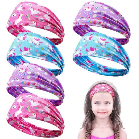Chunyin 6 Pcs Unicorn Headbands for Girls Cute Elastic Bandeau Adjustable Wide Rainbow Headband No Slip Hair Girl Hair Accessories Stretch Hippie Turban for Children Kids Party Favors (Novelty) in Saudi Arabia