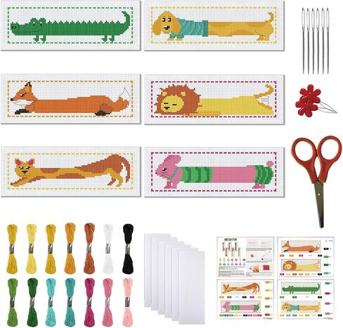 FREEBLOSS 6 Set Cross Stitch Bookmark Kit Cross Stitch Kit Farm Animals Stamped Cross Stitch Bookmark with Instruction Cross Stitch Kits for Adults DIY Bookmark Kit 8.7''x3.15'' in Saudi Arabia