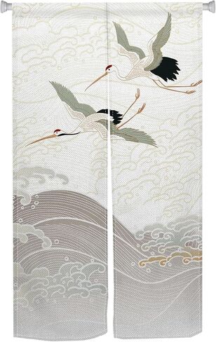 ستارة المدخل على الطراز الياباني من نورين، ستارة باب مموجة مطلية تقليديًا، نسيج باب معالج للخصوصية المنزلية، ديكور المطبخ (أبيض، رافعات)، 33.5 بوصة × 70.9 بوصة in Kuwait