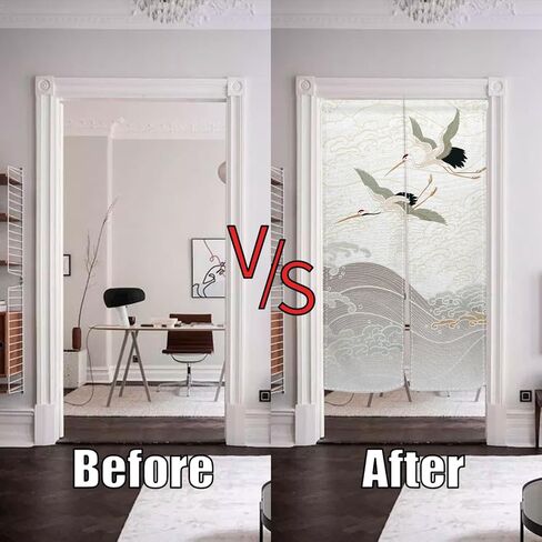 ستارة المدخل على الطراز الياباني من نورين، ستارة باب مموجة مطلية تقليديًا، نسيج باب معالج للخصوصية المنزلية، ديكور المطبخ (أبيض، رافعات)، 33.5 بوصة × 70.9 بوصة in Kuwait