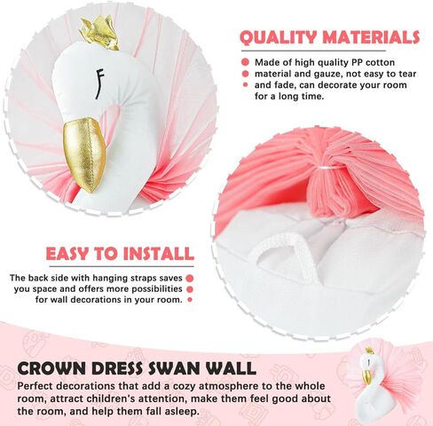 LNQ LUNIQI 3D Swan Wall Hanging Decoration Nursery Decor Wall Art Swan Wall Art Hook 3D Plush Swan Decor for Kids Room Birthday Wedding Present in Saudi Arabia