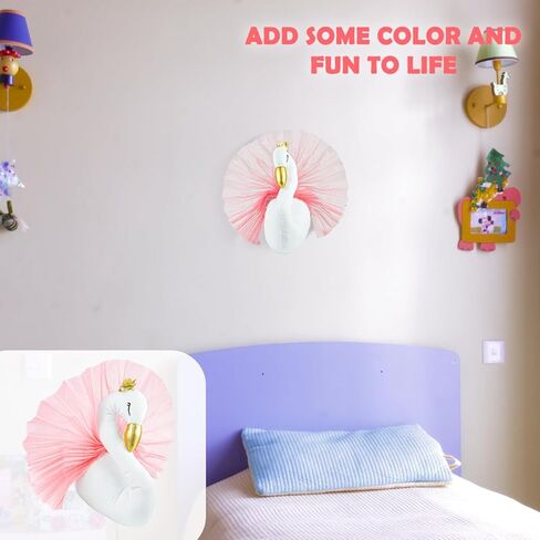 LNQ LUNIQI 3D Swan Wall Hanging Decoration Nursery Decor Wall Art Swan Wall Art Hook 3D Plush Swan Decor for Kids Room Birthday Wedding Present in Saudi Arabia