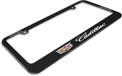 iPick Image Made for Cadillac Crest Logo in Full-Color Black Metal License Plate Frame in Kuwait