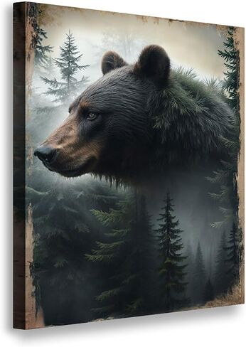 TAILORED CANVASES Black Bear Exposure Canvas Wall Art for Rustic Cabin Wall Decor Grizzly Animal Wall Decorations Pine Tree Forest Art Large Bear Pictures Wall Decor for Lodge Home 12x18 in Kuwait