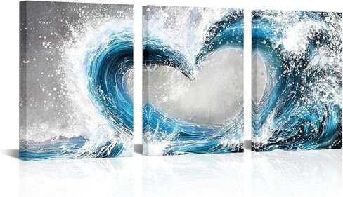 HOMEOART Bedroom Wall Art Ocean Wave Painting Love Sign Wall Decor Framed Artwork Bathroom Bedroom Living Room Decor (Turquoise) in Saudi Arabia
